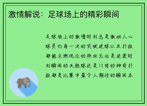激情解说：足球场上的精彩瞬间