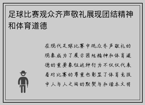 足球比赛观众齐声敬礼展现团结精神和体育道德