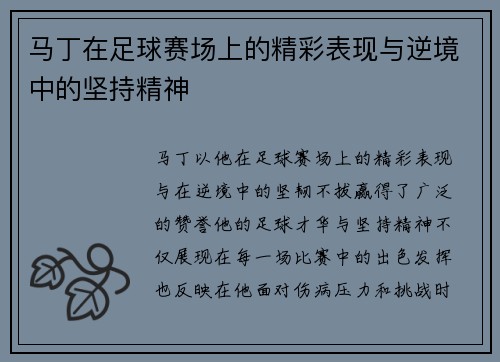 马丁在足球赛场上的精彩表现与逆境中的坚持精神