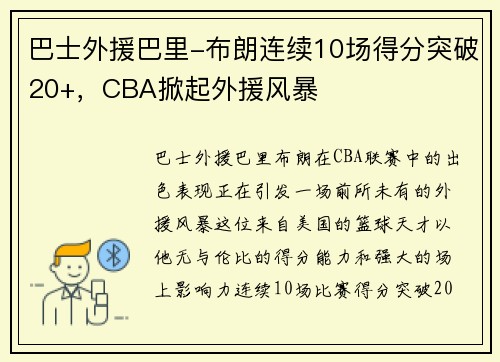 巴士外援巴里-布朗连续10场得分突破20+，CBA掀起外援风暴